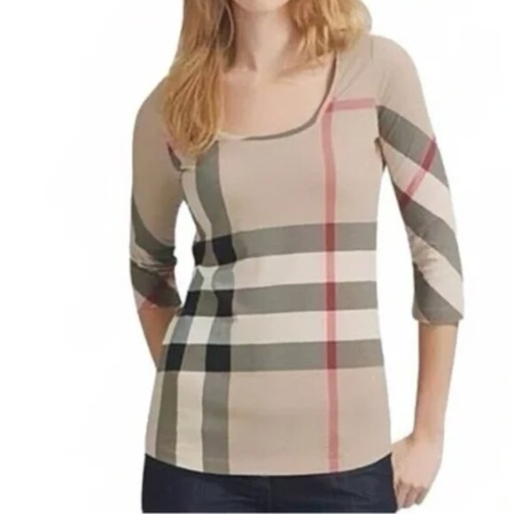Burberry Brit Nova Check-Print Knit Top in Natural - Very Good Condition